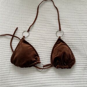 With jean brown velvet bikini top